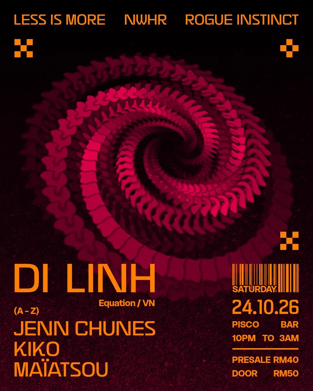 Афиша: Вечеринка Rogue Instinct x NWHR x Less Is More с Di Linh, Jenn Chunes, Kiko и Maïatsou